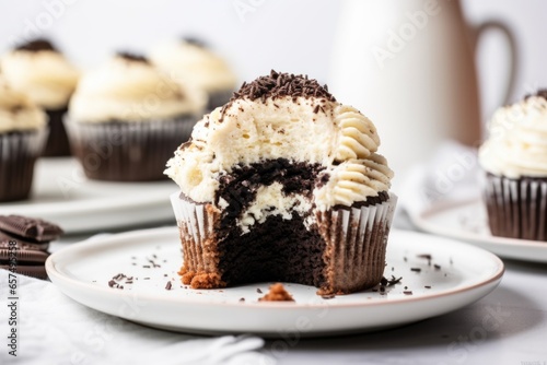 a cookies and cream cupcake with cookie crumb topping