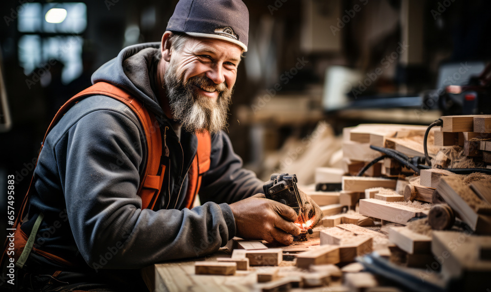 Woodworking Expertise: Cabinetmaker at Work with Advanced Machines. Woodworking Expertise: Cabinetmaker at Work with Advanced Machines.