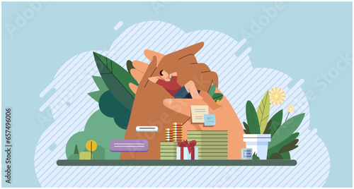 Wellbeing metaphor. Vector illustration. Support of professional growth, stepping stones to career development Support insurance, safety buffer in unpredictable professional journey Employee