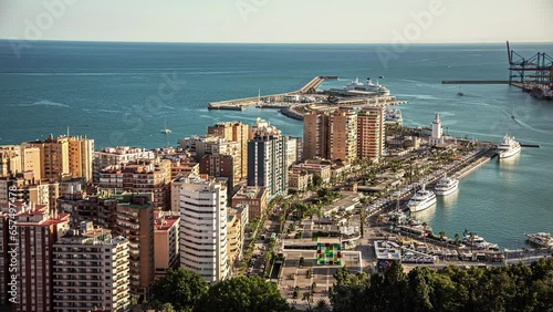 Overlooking the Port of Malaga, Spain daytime time lapse 