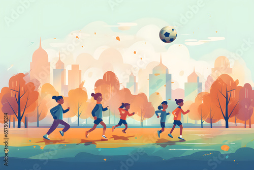children are playing in the park illustration style