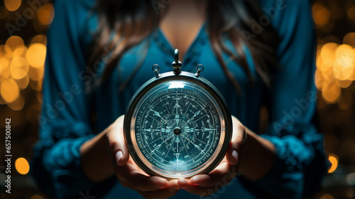 woman, person with compass