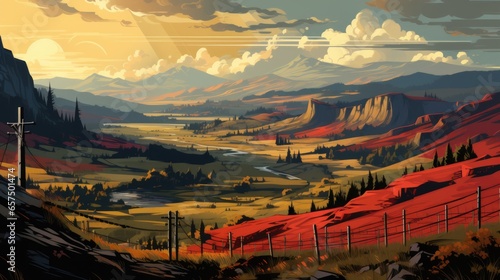 Autumn valley landscape in bright colors, AI
