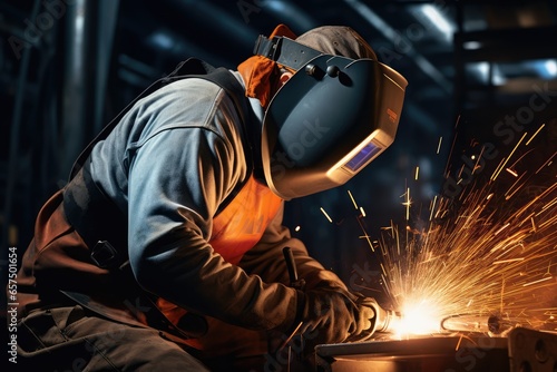 Welder at Work in action with sparks flying - Industrial craftsmanship - AI Generated