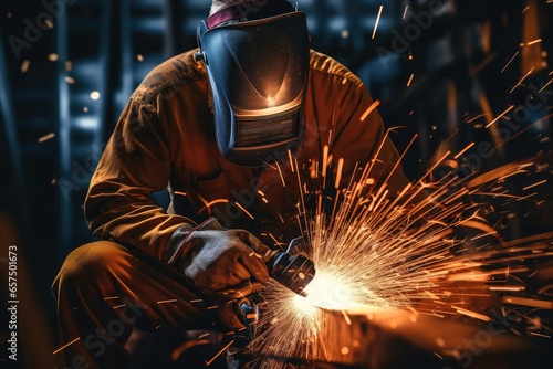 Welder at Work in action with sparks flying - Industrial craftsmanship - AI Generated