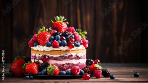 Cake with fresh fruits and cream