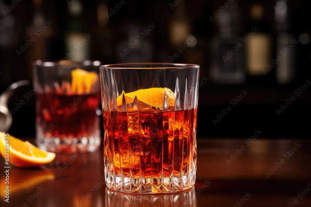 negroni in a tumbler glass with a straw
