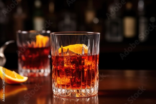 negroni in a tumbler glass with a straw
