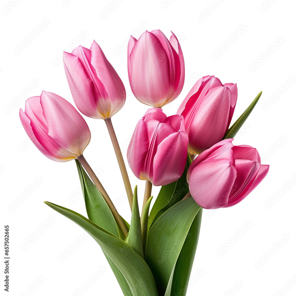 Group of pink tulips isolated cutout on transparent white background Group of pink tulips isolated cutout on transparent white background