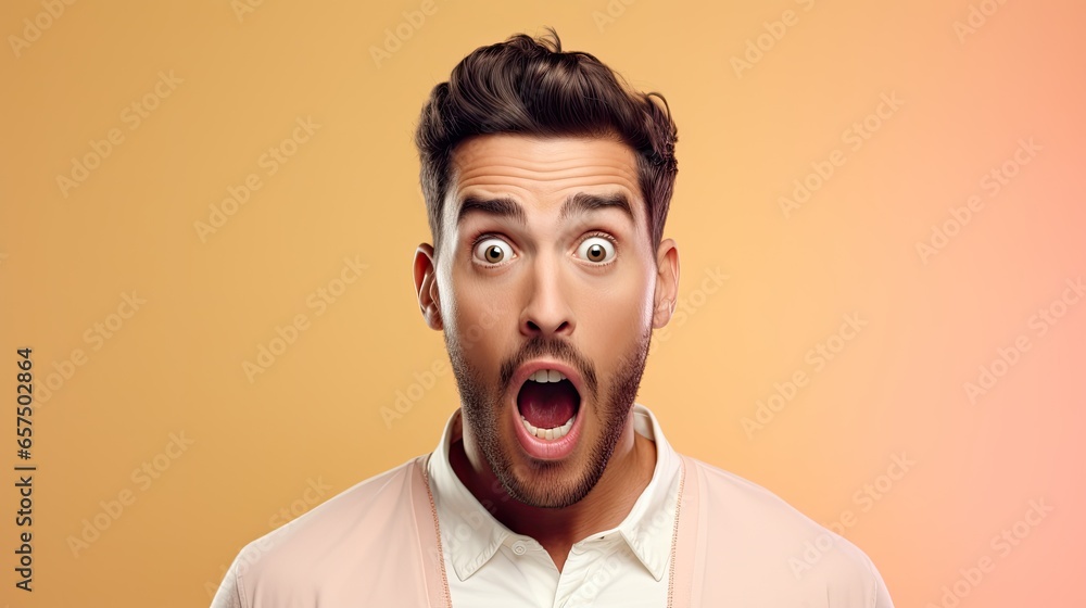 Sursprised and excited man opening mouth Sursprised and excited man opening mouth