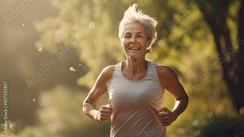 Woman and Friends Jogging in Forest Park: Wellness, Outdoor Challenge, and Nature Hiking