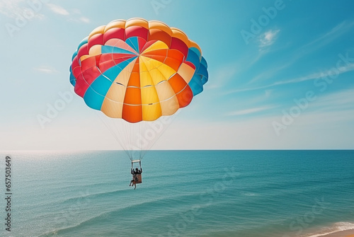 a big colorful parachute, in the style of calm waters photo
