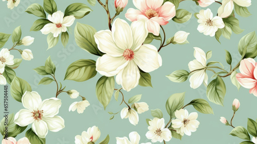 classic wallpaper seamless vintage flower pattern on green pastel background generative ai © Krisana