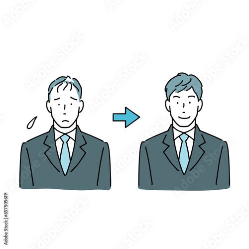 髪の毛が薄くて悩む男性と解決して嬉しい男性