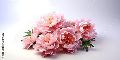 Paeonai lactiflora flowers on a white background with copy space.