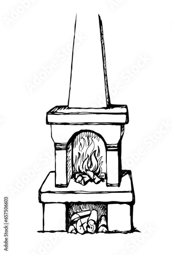 Old Russian stove. Vector drawing