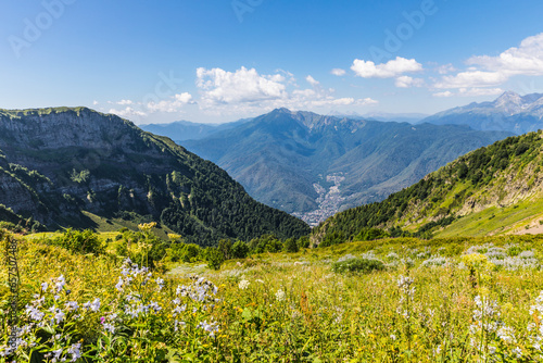 Summer mountain landscape at Krasnaya Polyana mountain resort  Sochi  Russia
