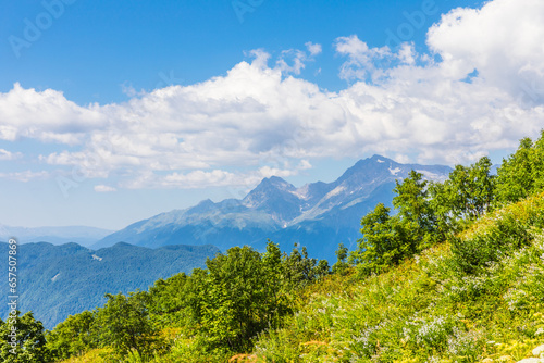 Summer mountain landscape at Krasnaya Polyana mountain resort  Sochi  Russia