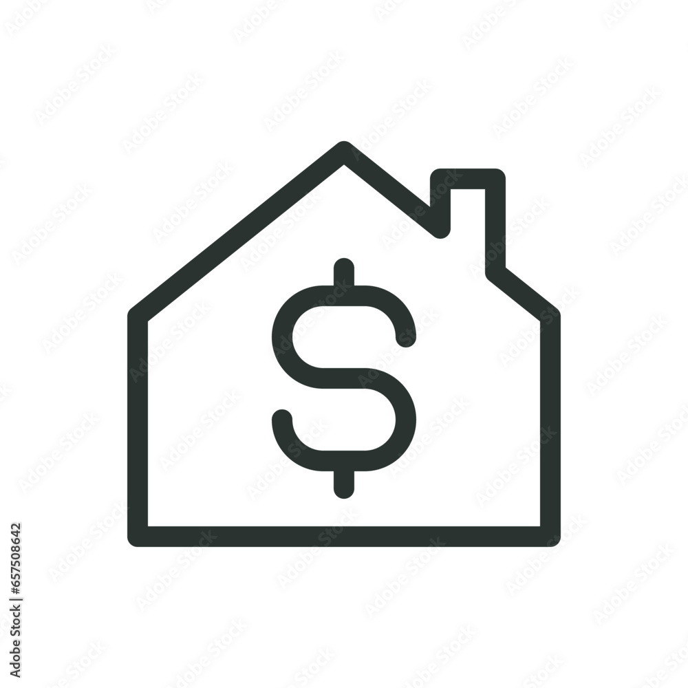 House for sale isolated icon, house with dollar symbol vector icon with editable stroke House for sale isolated icon, house with dollar symbol vector icon with editable stroke