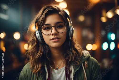 A young girl listening to music.