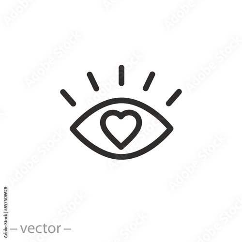 eye with heart icon, vision love, thin line symbol - editable stroke vector illustration