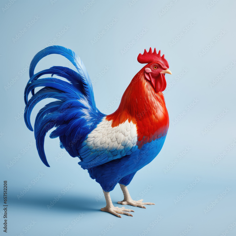 Single rooster coloured as French flag colors

