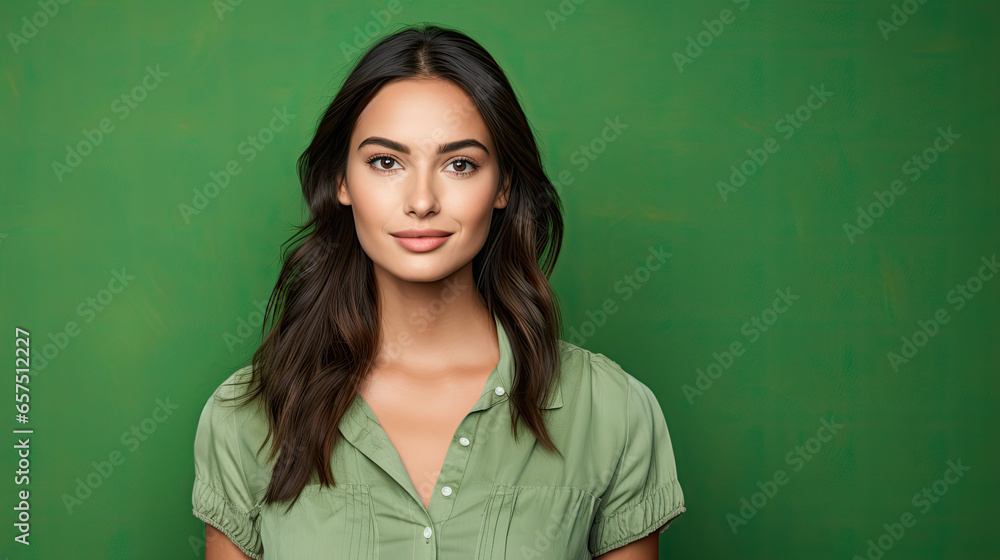 portrait of a woman on a green background portrait of a woman on a green background