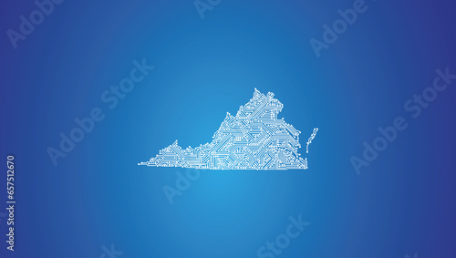 IT-Umriss des US-Bundesstaates Virginia auf blauem Hintergrund
