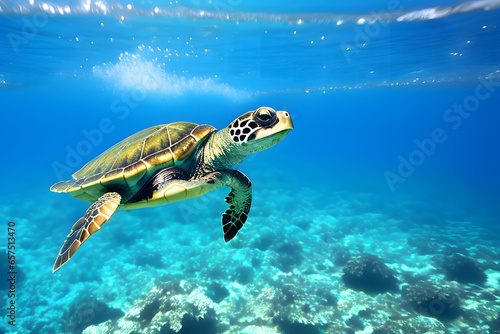 green sea turtle swimming, Generative AI 
