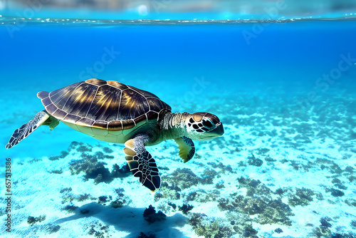 green sea turtle swimming, Generative AI 