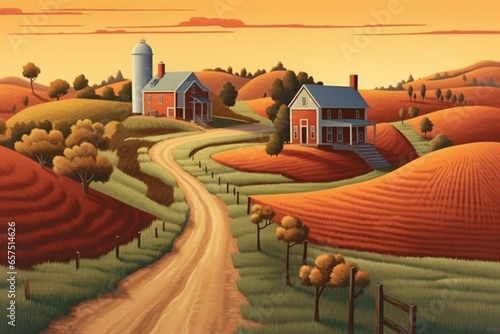 Illustration of a rural landscape. Generative AI
