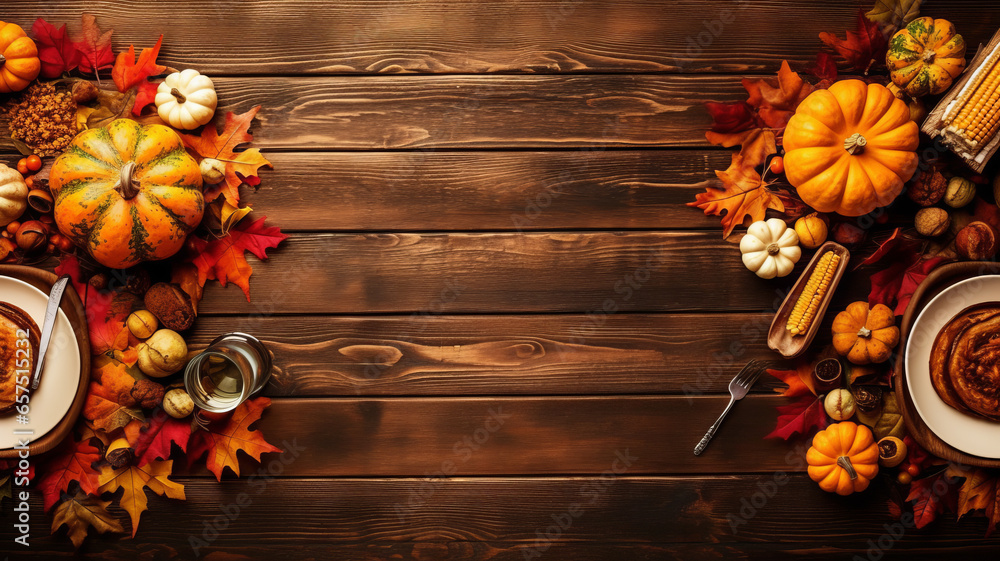 custom made wallpaper toronto digitalThanksgiving dinner background with turkey and all sides dishes, pumpkin pie.generative ai