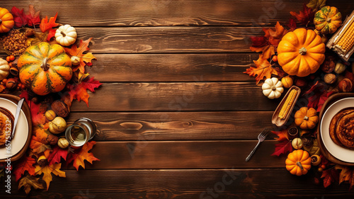 Wallpaper Mural Thanksgiving dinner background with turkey and all sides dishes, pumpkin pie.generative ai Torontodigital.ca