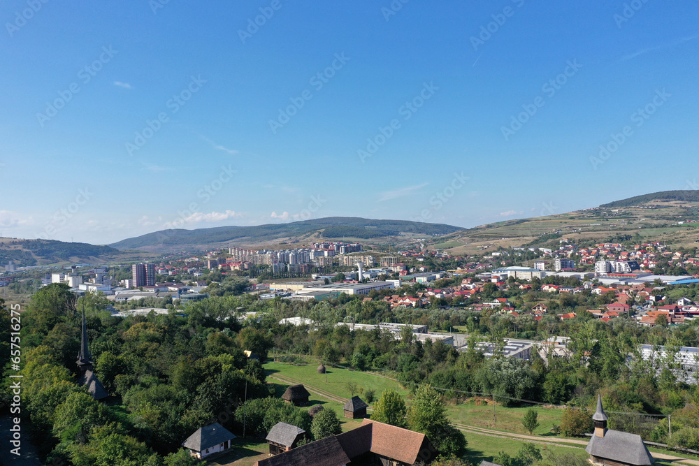 Aerial view of Cluj Napoca city and Baciu village