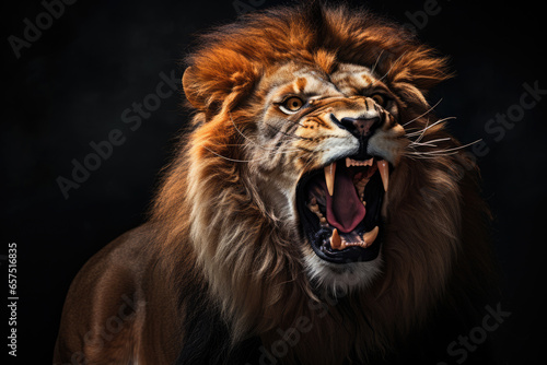 male lion king growling predator on a dark background © Michael