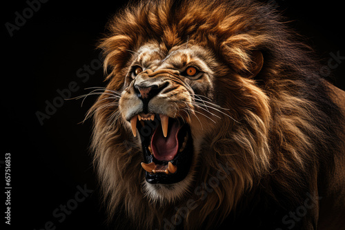 male lion king growling predator on a dark background © Michael