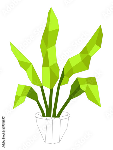 illustration of a green plant, artificial tree in the tub, polygonal illustration vector, drawing art of a green tree.