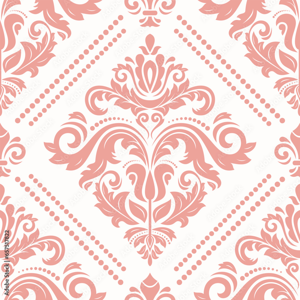 Orient vector classic pattern. Seamless abstract background with vintage elements. Orient pink pattern. Ornament barogue wallpaper