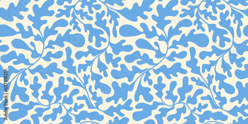 Vector illustration in simple Matisse naive and hippie groovy style, flowers and plants, floral botanic hand drawn design seamless pattern
