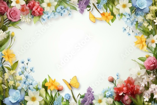 Easter-themed digital frame adorned with spring flowers. Generative AI