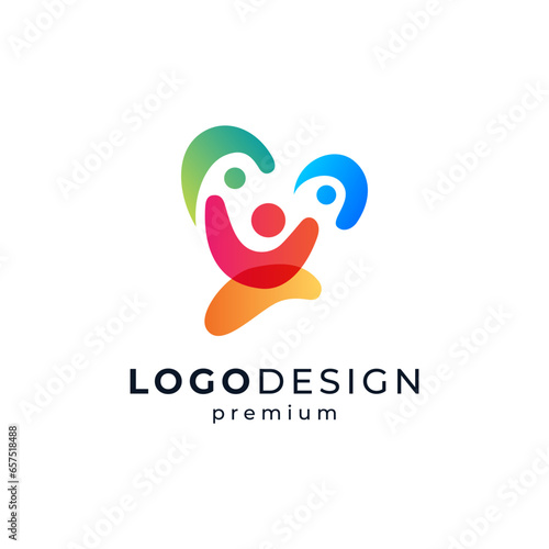 colorful people for childcare, charity, social, education or orphanage logo design