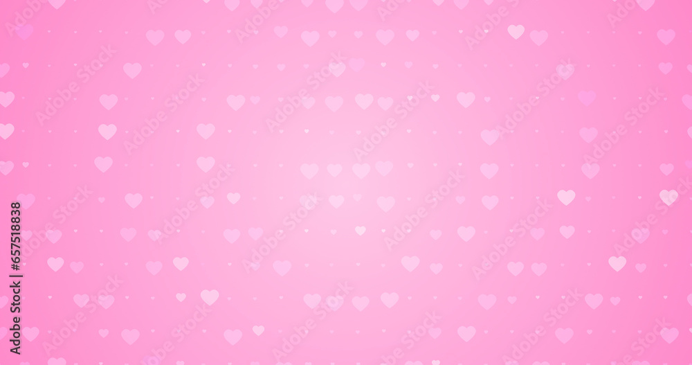 Romantic pink background with little hearts. Love dynamic background. Princess valentines style. Pale magenta light red colors wedding banner. Childish cute halftone soft pattern Female girlish design