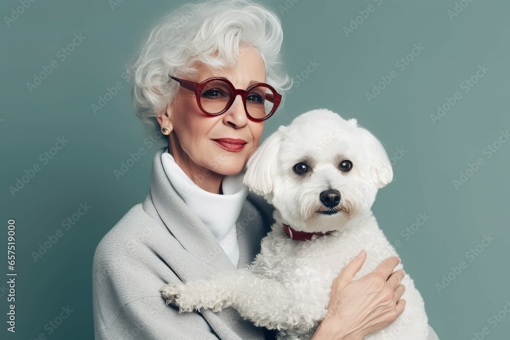 Senior woman dog portrait. Active older. Generate Ai Senior woman dog portrait. Active older. Generate Ai