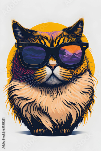 Little cat wearing sunglasses  stickers. Ai generated.