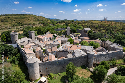 Fototapeta Naklejka Na Ścianę i Meble -  Aerial view of the french village of La Couvertoirade in L'Aveyron, Occitanie, France	