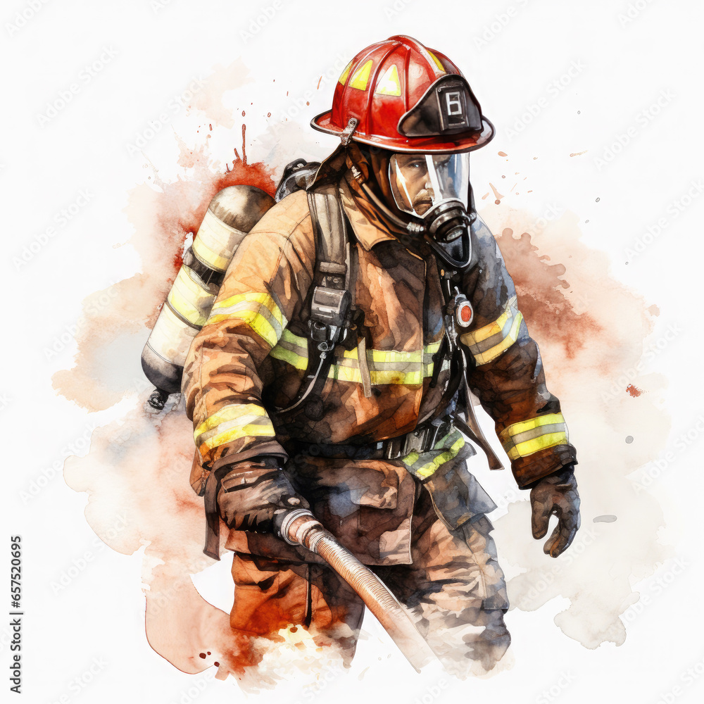Firefighter Illustration, Generative Ai Firefighter Illustration, Generative Ai
