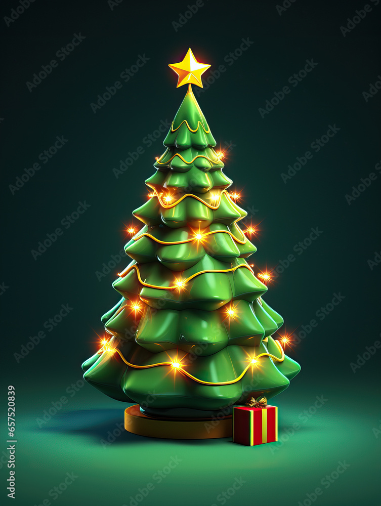 Cartoon Christmas Tree Illustration, Generative AI Cartoon Christmas Tree Illustration, Generative AI