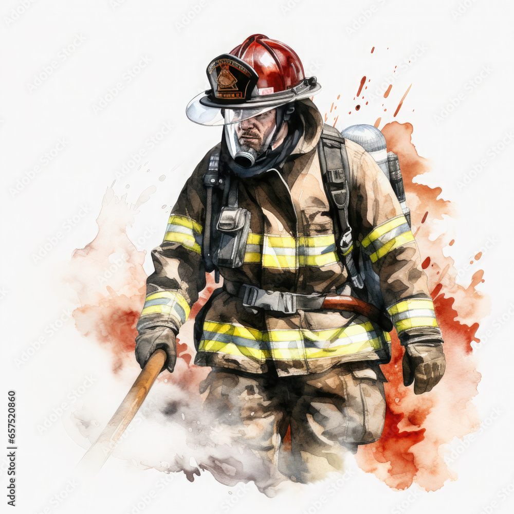 Obraz premium Firefighter Illustration, Generative Ai