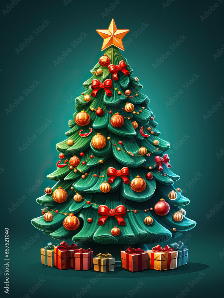 Cartoon Christmas Tree Illustration, Generative AI Cartoon Christmas Tree Illustration, Generative AI
