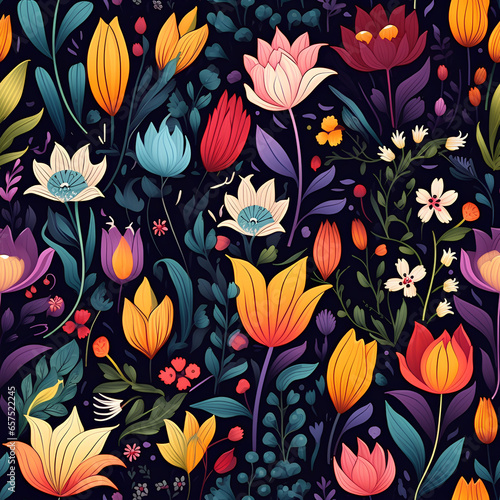 Floral wonderland seamless Cartoon style 